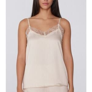 Tezenis Satin Camisole Top Ivory Lace Trim Spaghetti Straps Sleeveless Size S